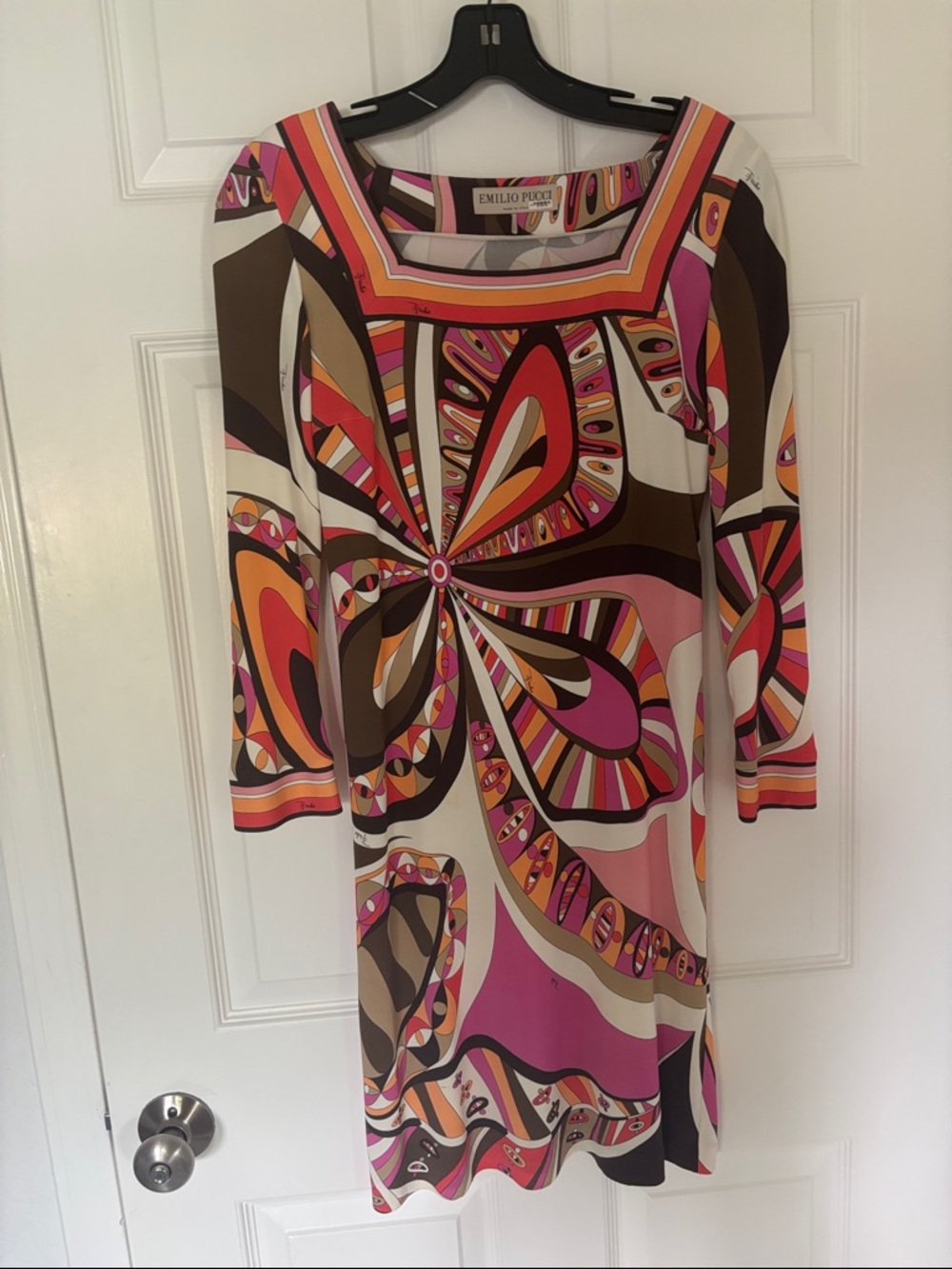 Emilio Pucci Pink Orange Brown Graphic-Print Shift Dress